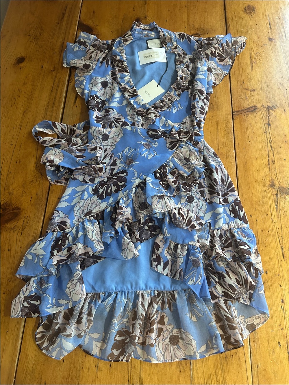 Alexie Blue Floral Ruffle Wrap Dress size XS